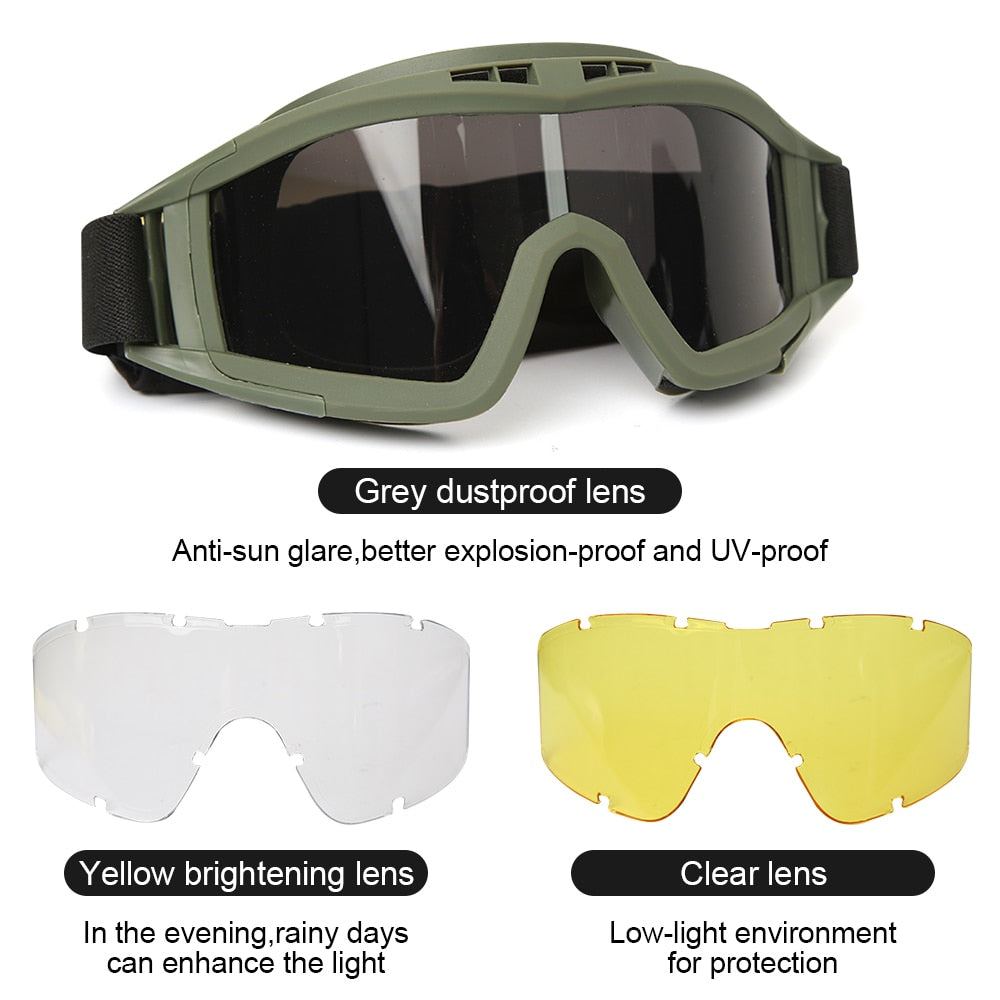 JSJM Airsoft Tactical Goggles 3 Lens