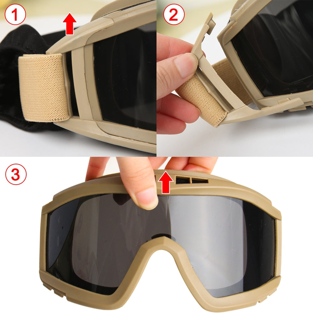 JSJM Airsoft Tactical Goggles 3 Lens