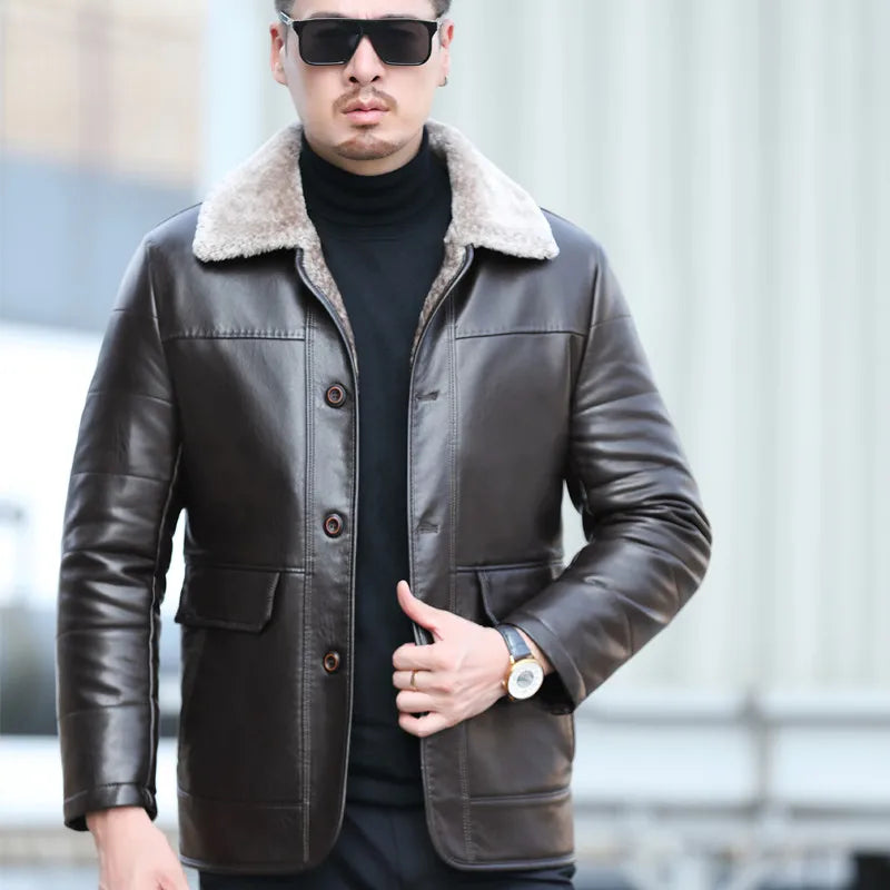 Men's Autumn and Winter Sheepskin Casual Lapel