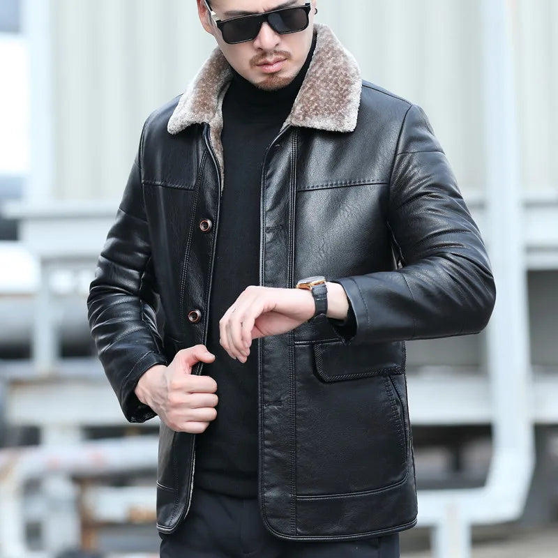 Men's Autumn and Winter Sheepskin Casual Lapel