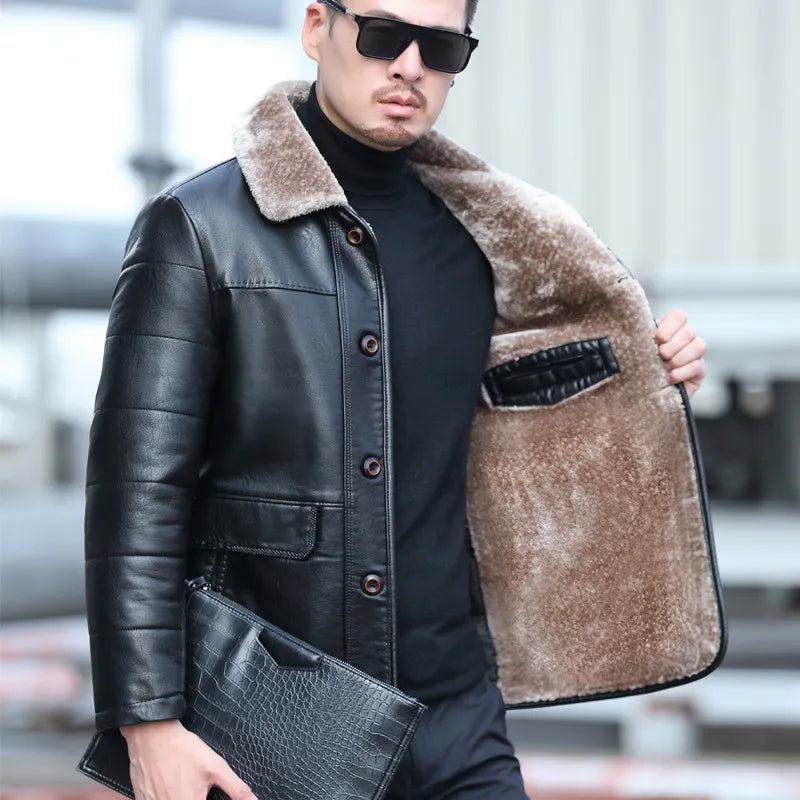 Men's Autumn and Winter Sheepskin Casual Lapel