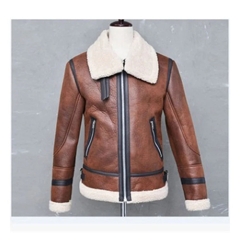 Autumn and Winter Zipper Jacket/ Men's Thickened Motorcycle Retro Leather Coat