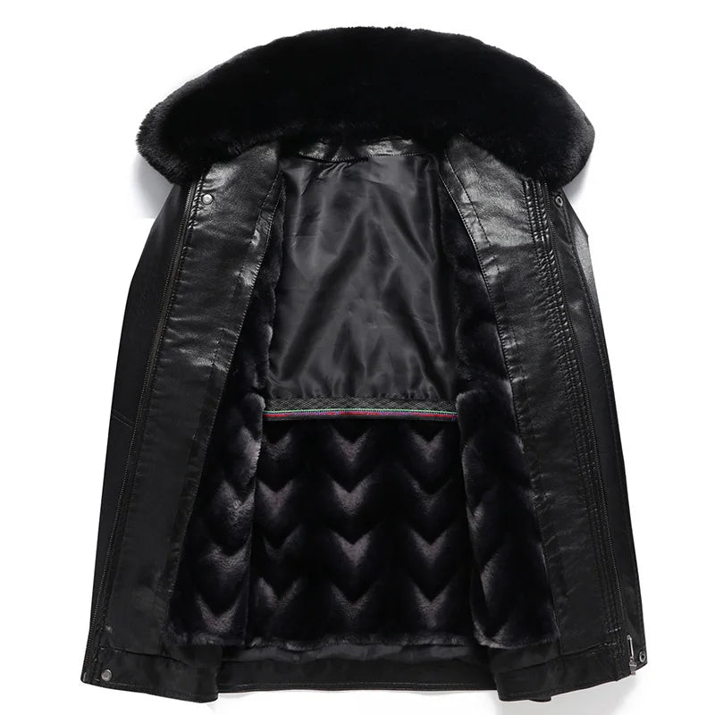 Men Fur Collar Leather Jacket