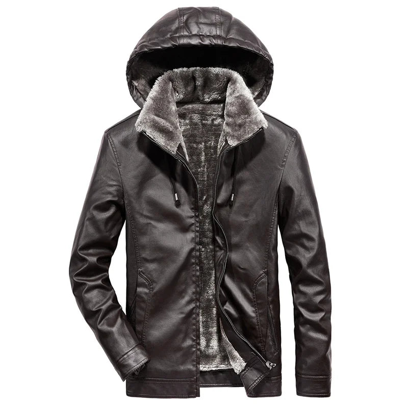 Brand Winter Leather Jacket Men Faux Thick