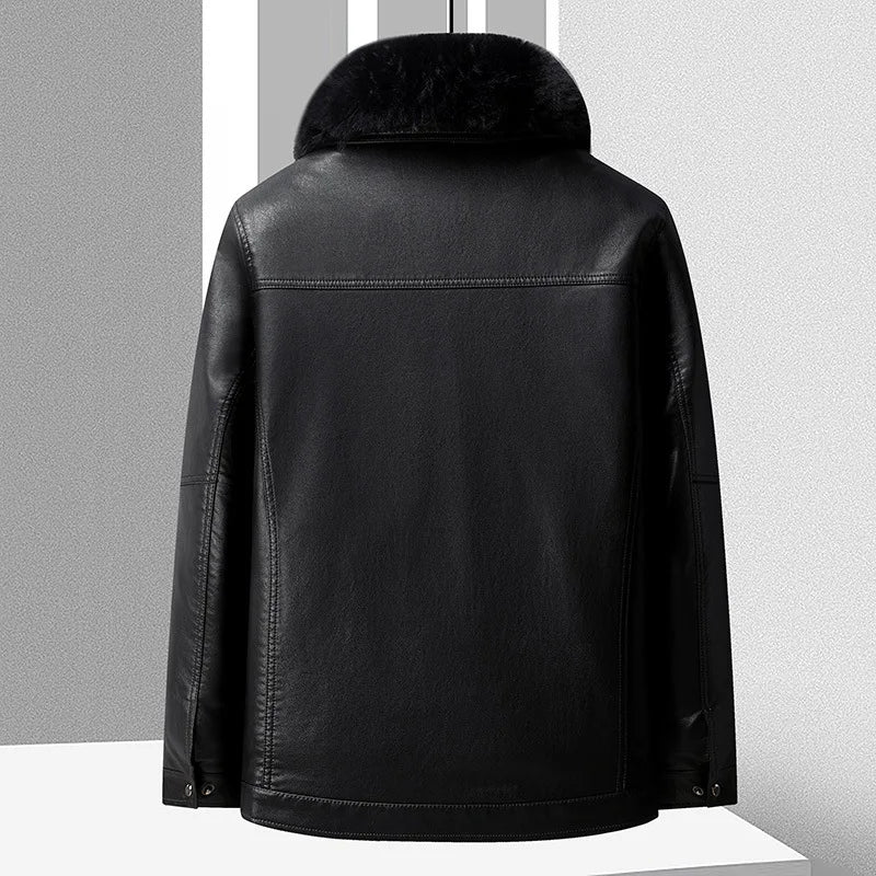 Men Fur Collar Leather Jacket