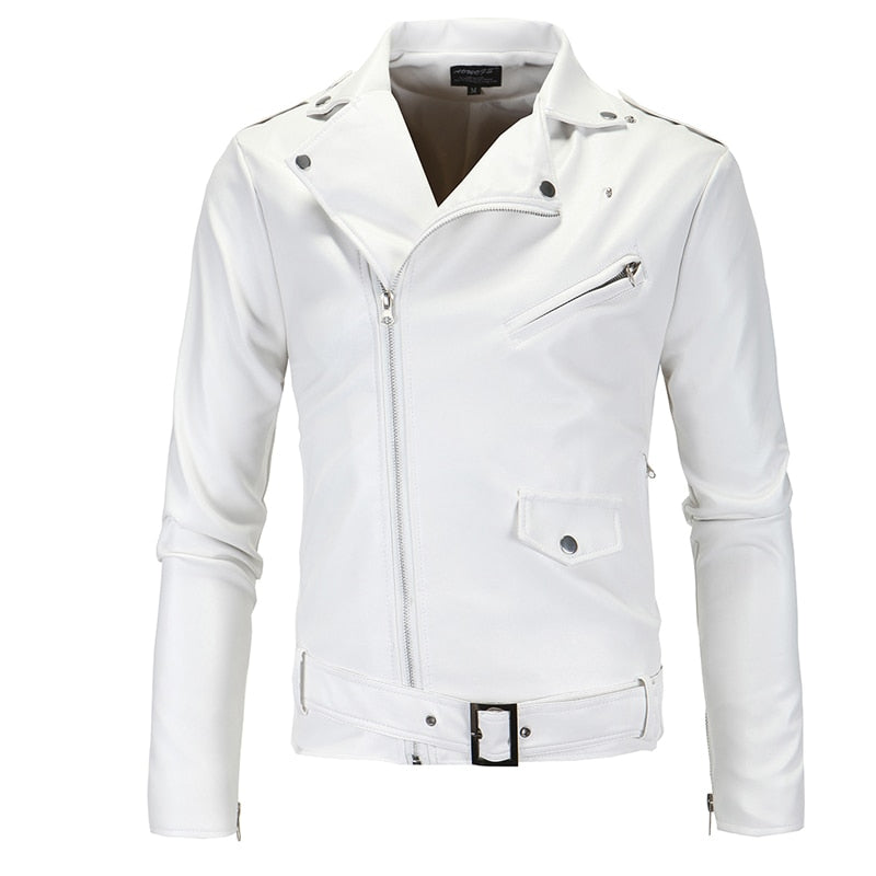 Mens Leather Jackets 2023 New White Black Casual Lapel