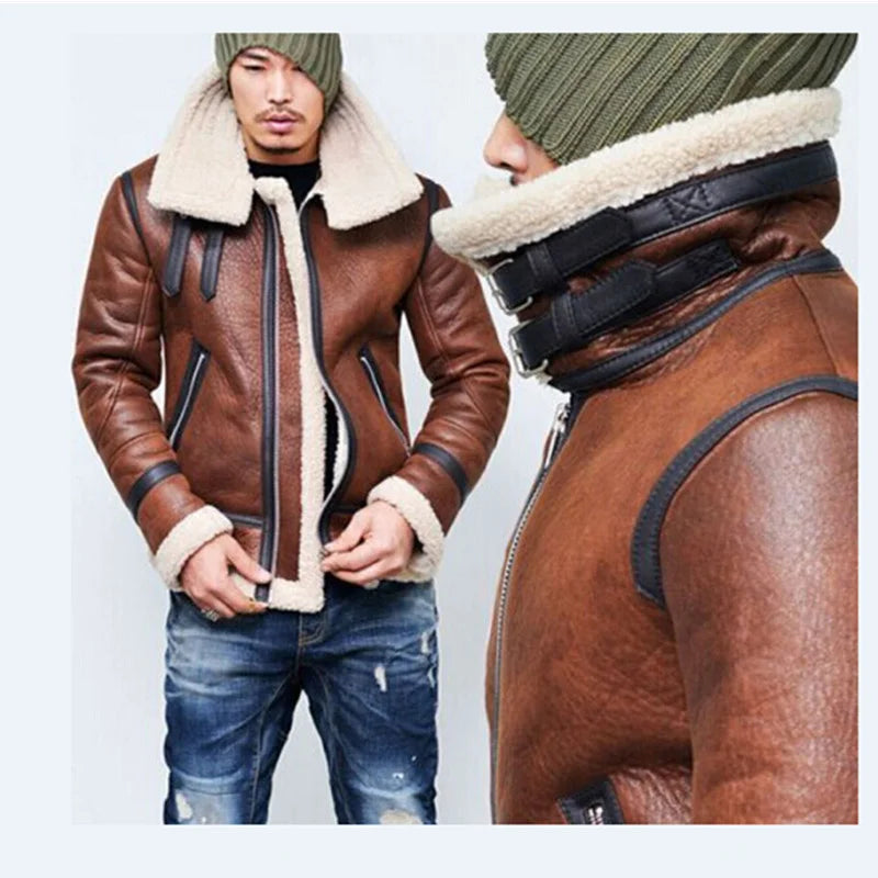 Autumn and Winter Zipper Jacket/ Men's Thickened Motorcycle Retro Leather Coat