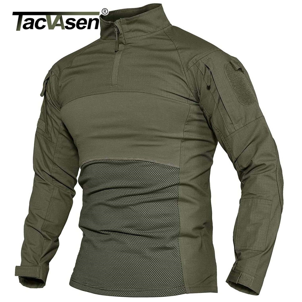 TACVASEN Mens Military Combat Shirts 1/4 Zip Long Sleeve