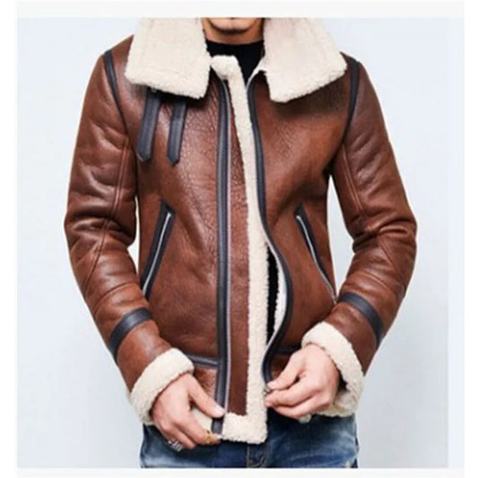 Autumn and Winter Zipper Jacket/ Men's Thickened Motorcycle Retro Leather Coat