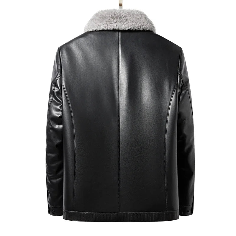 Winter Haining Leather Jacket Men's Genuine Leather down Jacket  Winter New Casual Fur Collar Men's Clothing Coat Leather Jacket