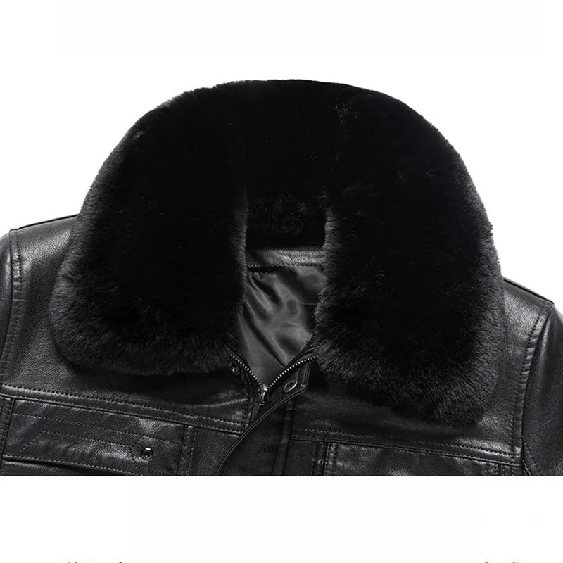 Men Fur Collar Leather Jacket